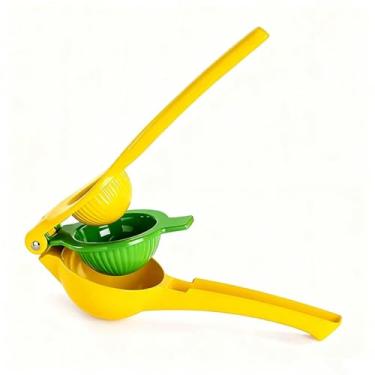 Imagem de Bestac Espremedor de frutas cítricas de metal 2 em 1, para limões e laranjas, prensa manual de alta eficiência e durável, fácil de limpar (amarelo e verde)