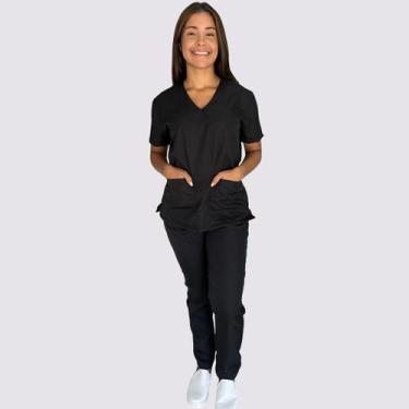 Imagem de Pijama Clássico Gabardine Feminino Preto - Confortável e Leve - Toka B