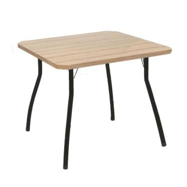 Imagem de Mesa Bete 90x90 cm Tampo Amêndoa Pés Curvo em Aço Preto Criativa