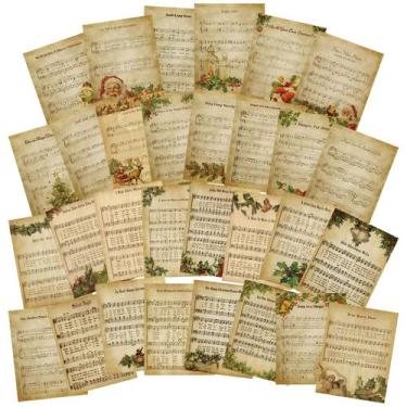 Imagem de Folhas de Natal vintage Fullhawl, 30 peças, papel de scrapbook, 21,5 x