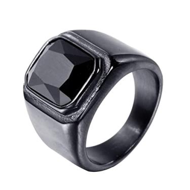 Imagem de PMTIER Anel masculino banhado a ouro/prata/preto de aço inoxidável com pedra preciosa quadrada multicolorida, Metal, Metal