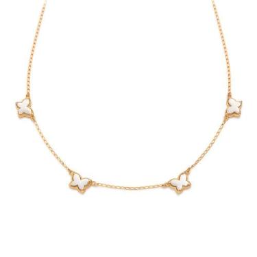 Imagem de Gargantilha Borboletas Brancas Banhado Ouro Rommanel 532624, Dourado