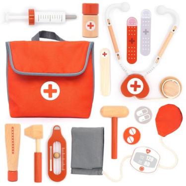 Imagem de Mini de madeira Doctor Kit UMU para crianças com 14 peças de brinquedo