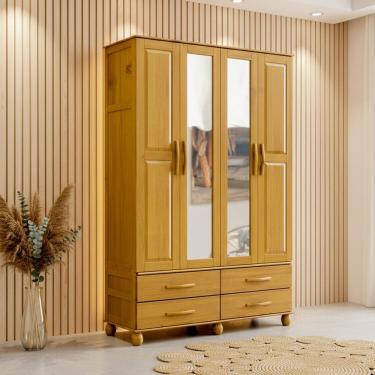 Imagem de Guarda-roupa Madeira 4 Portas 4 Gavetas Pollux Nogueira