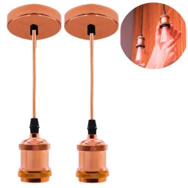 Imagem de Kit 2 Pendente Soquete Bocal E27 Lustre Luminária Luxuoso Cromado Cor 