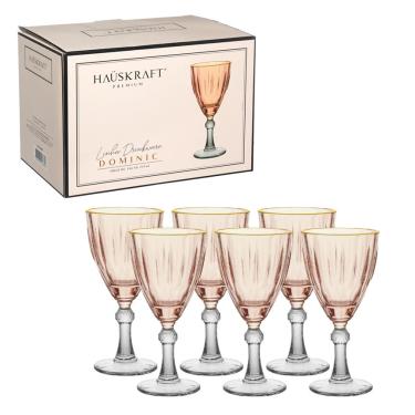 Imagem de Taça Água e Vinho Dominic Hauskraft Rosa Borda Dourada 275 ml 6 Peças