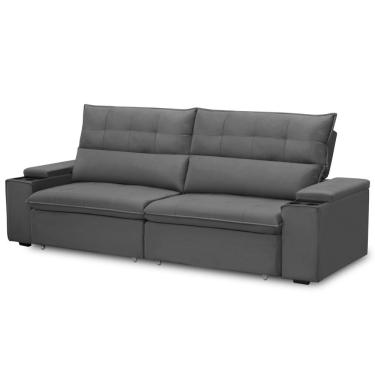 Imagem de Sofá Retrátil Reclinável Para Sala 3 Lugares 250cm Niels F04 Veludo Cinza Escuro - Lyam Decor