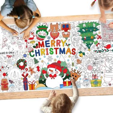 Imagem de Gatherfun Decorações de Feliz Natal – Pôster versátil de atividades de 80 x 182 cm, faixa para colorir festa de Natal/Papai Noel e boneco de neve para festas escolares e eventos especiais
