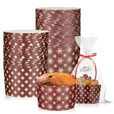 Imagem de Potchen Conjunto de 48 moldes de papel panetone de Natal de 425 g pacote com 48 moldes de panetone redondos vermelhos antiaderentes universais - design marrom prata L 12 x A 8,35