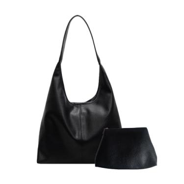 Imagem de hxusin Bolsa de couro para mulheres, bolsa de ombro grande despojada Hobo, bolsas femininas e bolsas pretas, Bolsa preta