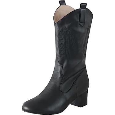 Imagem de Botas femininas de salto baixo até o tornozelo, com zíper lateral, sem cadarço, couro sintético, botas de salto médio, botas de salto alto e cano curto, Preto, 39 BR