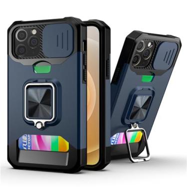 Imagem de Capa de telefone com proteção de lente deslizante para cartão para iPhone 14 13 11 12 Pro Max X XS Max XR Plus 11 Pro Armor Capa de suporte de anel robusto, T3, para iPhone 13