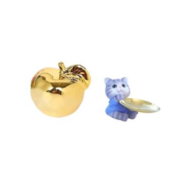 Imagem de Fenteer Escultura de Gato de Fruta, Estatueta de Resina de Cerâmica, Coleção de Decoração, Artesanato, Ornamento Delicado, Estátua de Mesa, Bandeja para Varan