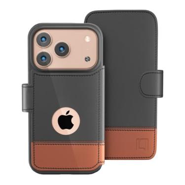 Imagem de Capa carteira para iPhone 17 Pro Max, ultrafina e protetora, à prova de choque, porta-cartão de crédito, compatível com carregamento sem fio, couro vegano premium, capa fólio (6,9 polegadas) cedro