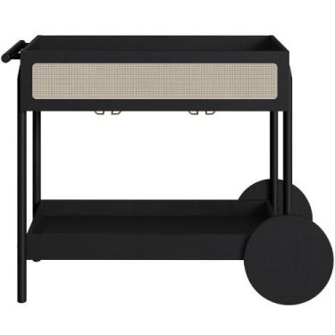 Imagem de Carrinho Bar Com Porta Taças Pés Madeira Moss A03 Nero Preto - LYAM DE