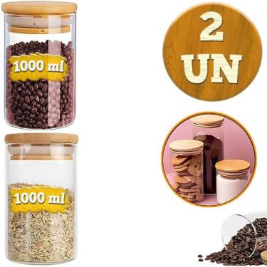 Imagem de Kit de Potes Porta Mantimento Frasco De Vidro Herméticos Tampa de Bamb