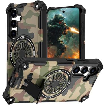Imagem de CCSmall Capa para Samsung Galaxy S25 FE camuflada com suporte dobrável, capa de proteção de nível militar descompressão giroscópio camuflagem masculina capa de telefone para Samsung S25 FE SHZ verde