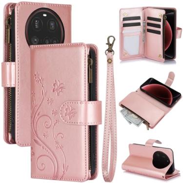 Imagem de Capa carteira para Xiaomi 15 Ultra, couro sintético e TPU à prova de choque, 6 compartimentos para cartões/compartimento para dinheiro/bolso com zíper, fecho magnético, alça de pulso removível