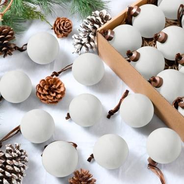 Imagem de Palonu 30 peças de enfeites de bolas de veludo de Natal flocadas, decorações de bolas de Natal texturizadas de veludo inquebráveis para árvore de Natal, guirlanda, festa, presente (branco creme)