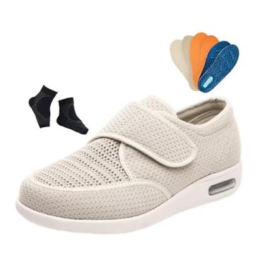 Imagem de Chinelos Confortáveis ​​​​para Diabéticos, Calçado De Caminhada Leve Para Homem Em Malha Respirável E Ajustável Para Diabéticos, Ténis Largo Antiderrapante Fácil Calçar, Para Edema,(Beige,45 EU)
