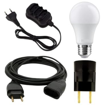 Imagem de Kit Completo de Iluminação com Lâmpada + Bocal Tomada + Extensão 1m + Cabo Prolongador 5m Prático, Bivolt e Ideal para Uso Doméstico, Oficinas, Garagens e Obras PREMIUM