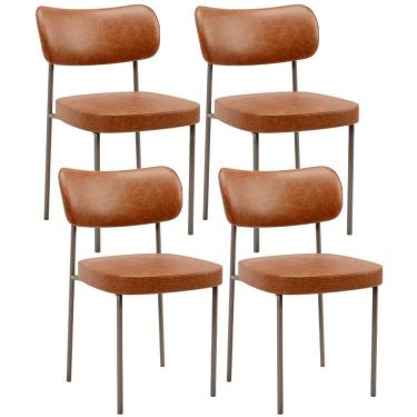 Imagem de Kit 04 Cadeiras Decorativa Estofada Para Sala De Jantar Melina Base Arena L02 Couríssimo Camel - Lyam Decor