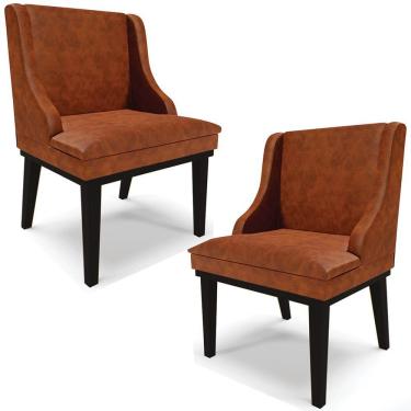 Imagem de Kit 2 Cadeiras Decorativas Sala De Jantar Base Fixa De Madeira Firenze Pu Nozes/preto G19 - Gran Belo