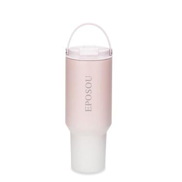 Imagem de EPOSOU Copo com coador portátil e de chá 1,134 g com tampa 2 em 1, copo sem BPA, resistente a vazamentos, compatível com porta-copos de carro, copo de aço inoxidável isolado, rosa