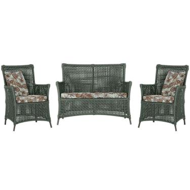 Imagem de Jogo Sofá E 2 Poltronas Igapó Alumínio Marrom E6 Trama Verde