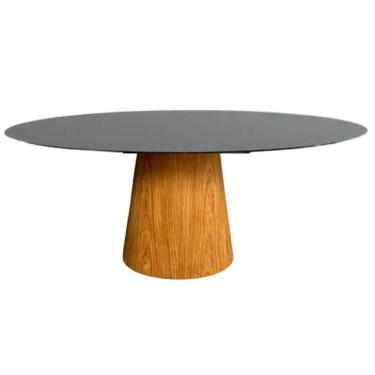 Imagem de Mesa De Jantar Cone Oval 130x90 Cm Tampo Laca Preta Base Freijó Cor Marrom