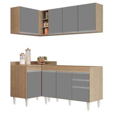 Imagem de Armário De Cozinha Modulado De Canto Direito 4 Peças Cp37 Balcão Sem Tampo Castanho/cinza - Lumil