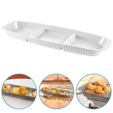 Imagem de Bandeja Retangular Petisqueira Plástico 3 Divisórias Frios Queijo Chur