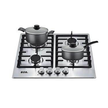 Imagem de Fogão Cooktop Inox A Gás 4 Bocas 1 Dupla ECG04 Eos + 2 Panelas Tramontina Turim Bivolt