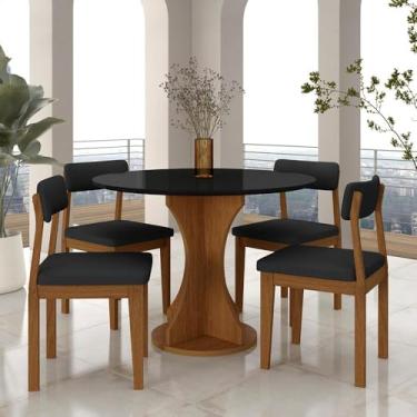 Imagem de Mesa Redonda Cosença Com 4 Cadeiras Estofadas Fre/pto/s.preto - M.a Freijó/preto/preto