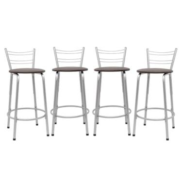 Imagem de Kit 4 Banquetas Flórida 60cm Estrutura Prata Ideal Cozinha Gourmet Área de Lazer Piscina Balcão Bancada Bistro Bar (Assento Marrom Escuro)