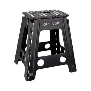 Imagem de Banqueta Dobrável Antiderrapante 45x29x22cm Resistente Suporta 150kg com Alça de Transporte Para Casa Pesca Camping (Preto)