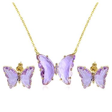 Imagem de Conjunto de joias de borboleta, presente de dia das mulheres, brincos de berloque, colar gargantilha para mulheres, meninas, banhado a cristal brilhante, prata, pedra do nascimento, nó, presentes para