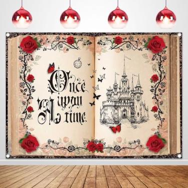 Imagem de Once Upon a Time Pano de Fundo de Conto de Fadas Castelo de Conto de Fadas Rosas Vermelhas Livros de Conto de Fadas Decorações de Festa de Aniversário Banner Adereços de Foto (304,8 x 243,8 cm)