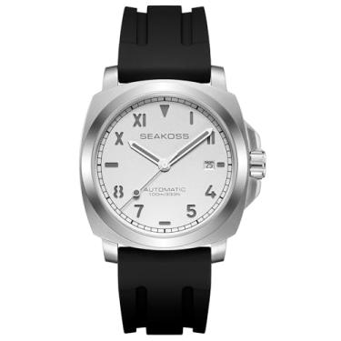 Imagem de SEAKOSS Relógio automático 40 mm Seagull ST1612 Movimento 10 ATM Relógio de mergulho masculino com calendário safira luminoso relógio mecânico, Branco