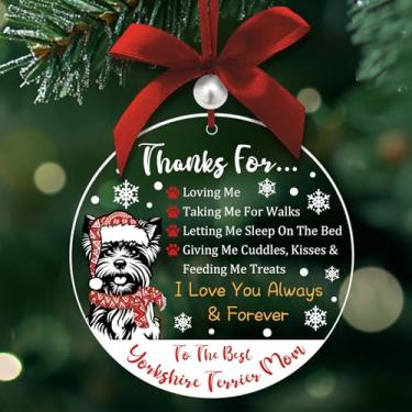 Imagem de Tian Zhun Yorkshire Terrier Presentes para mulheres Yorkshire Terrier Enfeite de Natal para decoração de árvore de Natal, enfeites de acrílico, agradecimentos para mãe de cachorro