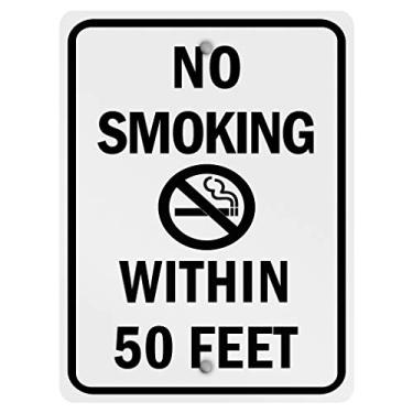 Imagem de Placa de metal vertical de alumínio, vários tamanhos, proibido fumar dentro de 15 m, preto e adesivos com borda à prova de intempéries rua 30 x 45 cm