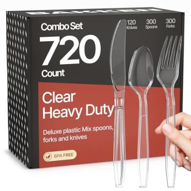 Imagem de Bakken Conjunto de talheres descartáveis 720 peças de garfos, facas e colheres, talheres de plástico resistente, materiais de grau alimentício sem BPA, resistentes ao calor, utensílios reutilizáveis