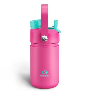 Imagem de Garrafa de água infantil com canudo – Garrafa de água de aço inoxidável de 350 ml com bicos duplos, à prova de vazamento, livre de BPA, aspirador de parede dupla mantém frio por 24 horas para esportes