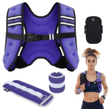 Imagem de Cutecrop Conjunto de colete pesado feminino de 4,5 kg, ajustável, com um par de pesos de 900 g para corrida, caminhada, treino e treinamento de força (roxo)