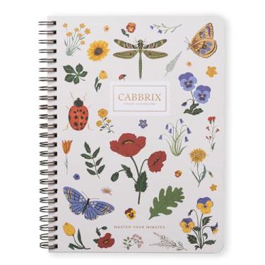 Imagem de Cabbrix Spiral Notebook, 160 Ruled Pages 8.5" x 6.25", Inner Storage Pocket Folders with Customized Sticky Notes, Double-Spiral Binding, Cloth Patterned Special Paper Front & Back Cover (Poppy)