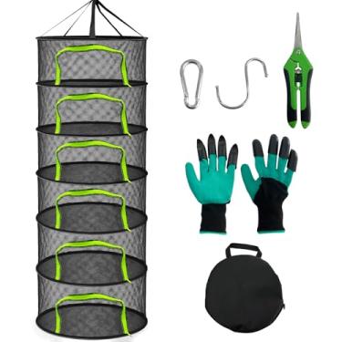 Imagem de Socpuro Rack de secagem de 6 camadas de malha, rack de secagem de ervas com zíper, com luvas, tesoura de poda de jardim, gancho e mosquetão para secar ervas, plantas, sementes, brotos