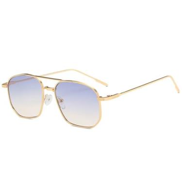 Imagem de JRLLFD Óculos de sol de metal Twin Bridge para mulheres e homens, para atividades ao ar livre, pesca e direção, UV400 (chá azul dourado)