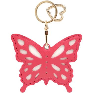 Imagem de Capa MC Fashion de couro PU compatível com AirTag, linda borboleta rastreador GPS chaveiro (rosa vermelha)