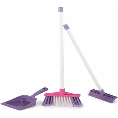 Imagem de Kit de Limpeza Infantil com 4 Peças, Vassoura, Pá Coletora e Acessórios em Plástico, Roxo e Rosa