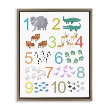 Imagem de Stupell Industries Arte de parede em tela flutuante emoldurada cinza Kid's Counting Animals Design por Carla Daly, 78 x 63 cm